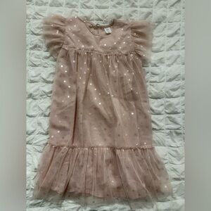 Pink Tulle Ruffle Sleeve Toddler Dress with Shimmer
